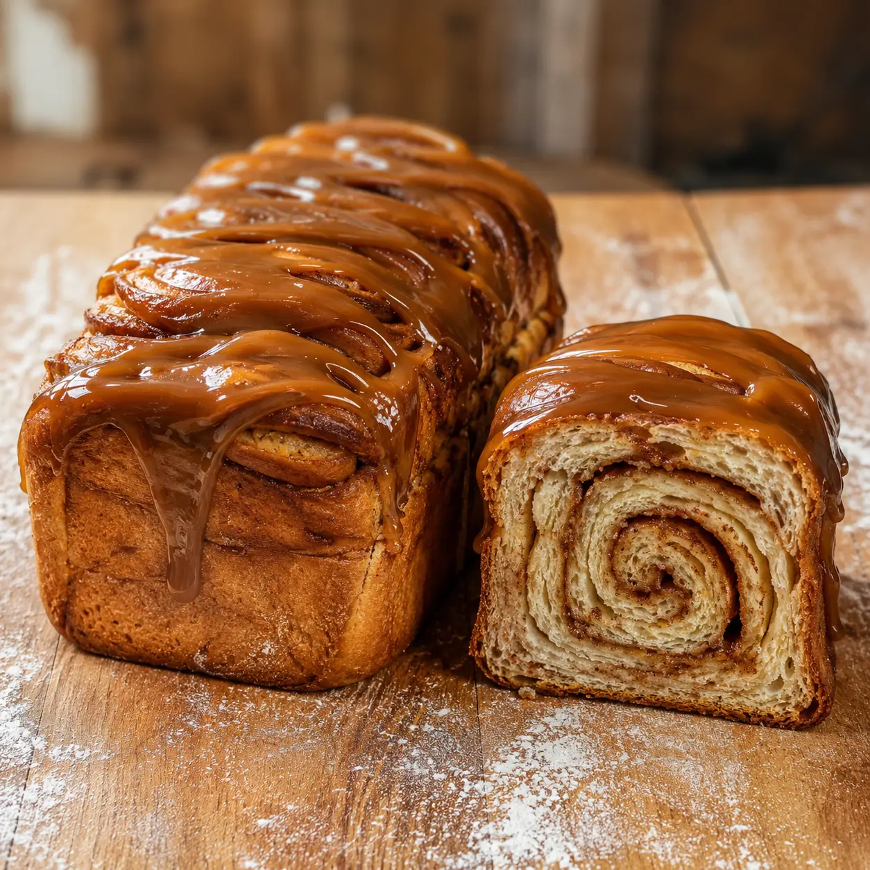 Cinnamon Roll Loaf with Dulce de Leche Topping